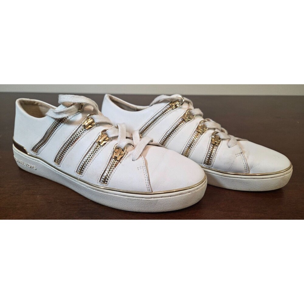 Michael Kors Chelsea MK White Gold Zippers Sneakers Size 9M